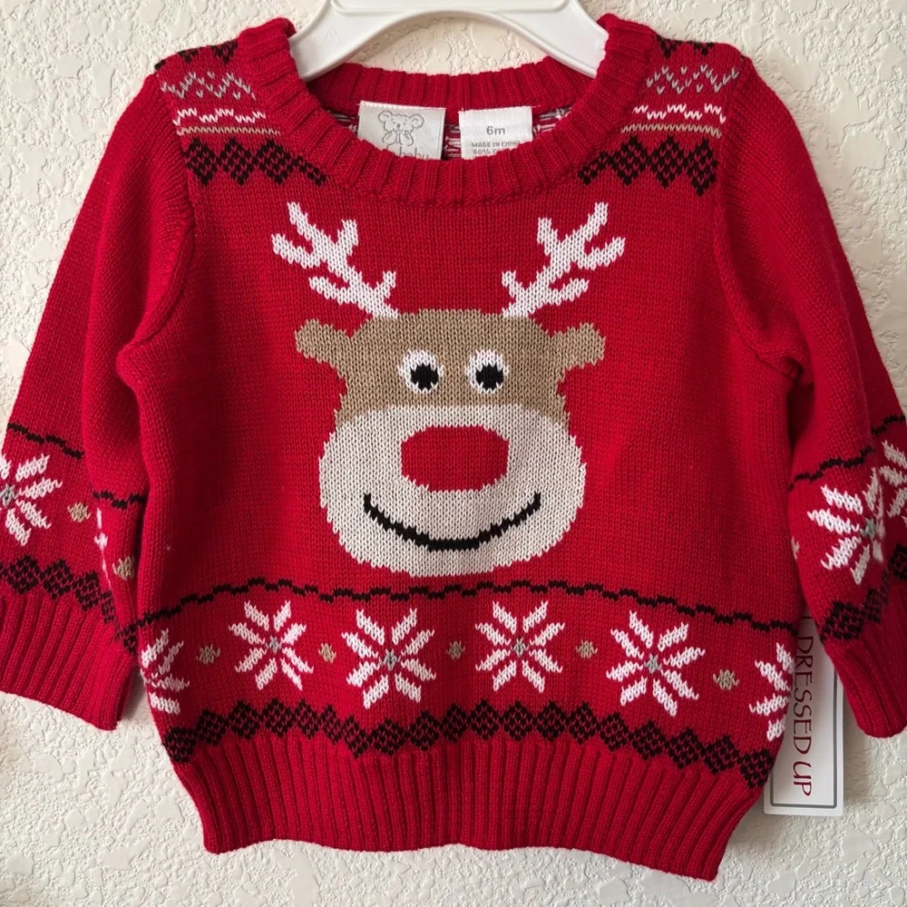 Koala Baby Red Christmas Holiday Reindeer Fair Isle Knit Sweater Size 6 Months